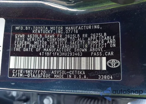 2017 Toyota Camry Se z USA, uszkodzony, nr VIN 4T1BF1FK3HU293463